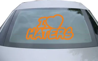 Produktbild von Indigos UG - Aufkleber Heckscheibe & Motorklappe DE6014 - orange - 600x328 mm - i Love haters - Auto Scheiben Fenster Heckklappe Tuning Racing JDM - Die cut