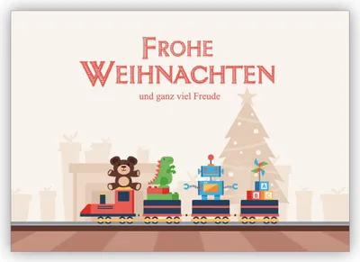 Produktbild von Niedliche Weihnachtskarte mit Weihnachtszug voller Geschenke: Frohe Weihnachten und ganz viel Freude