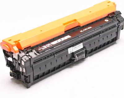 A black and orange toner cartridge is shown against a white background.