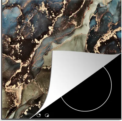 Produktbild von KitchenYeah© Herdabdeckplatte Marmor - Gold - Grün , 78x78cm, Küche Deko, Glaskeramikkochfeld Herdabdeckung, Abdeckplatte fùr Kochfeld