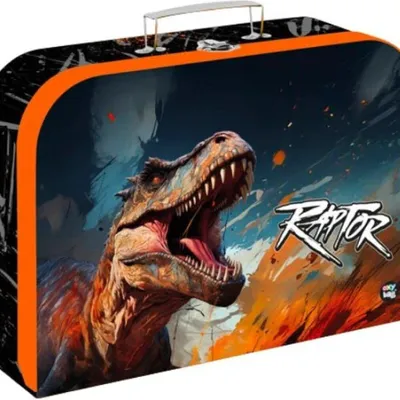 Produktbild von Aktentasche für Kinder mit Dino Motiv, A4-Format, 34 cm breit, 23 cm hoch, 10 cm tief
