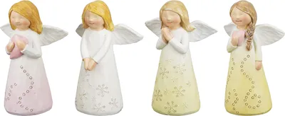 Produktbild von Gilde Figur, Engel, "Mutmacher", Kunstharz, gelb, grün, rosa, weiß, VE 8, 4 Stück wie abgebildet, B. 6 cm, H. 9 cm 37590