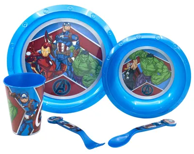 Avengers Kindertafelset 5-teilig, BPA-frei, Teller, Schüssel, Glas, Besteck