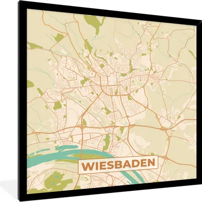 Produktbild von MuchoWow® Gerahmtes Poster Karte - Wiesbaden - Vintage - Stadtplan 40x40 cm - Poster mit Schwarzem Bilderrahmen Wandposter Rahmen Foto Bilder - Mit Rahmen - Wanddekoration Schlafzimmer