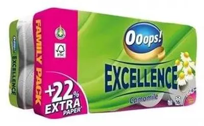 Toaletný papier, 3-vrstvový, malý kotúč, 16 kotúčov, OOOPS  "Excellence", kamilka