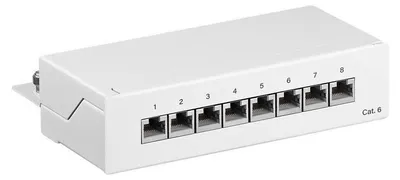 CAT 6 Patch Panel 8 Ports, RJ45, 250 MHz, 1 HE, Weiß