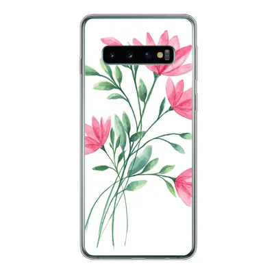 Produktbild von MuchoWow® Handyhülle Schutzhülle Hülle für Samsung Galaxy S10 Blumen - Aquarell - Rosa Silikon Softcase Handy Hülle - Handytasche