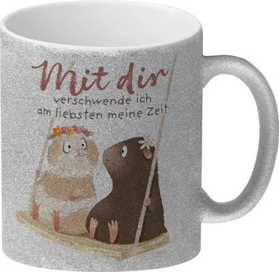 Produktbild von Meerschweinchen Glitzer-Kaffeebecher mit Spruch Mit dir ist Zeitverschwendung