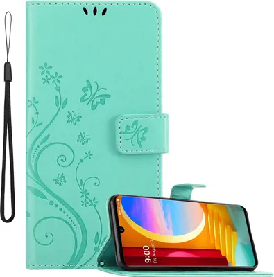Obrázok produktu pre Cadorabo kryt pre LG Velvet in FLORAL TURQUOISE ochranný kryt v kvetinovom dizajne s magnetickým zapínaním, funkciou stojana a slotmi na karty flipové puzdro kvetinový kryt puzdro na mobilný telefón s chlopňou puzdro na knihy