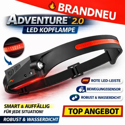 Immagine prodotto di ADVENTURE™ 2.0 Lampada frontale a LED con sensore di movimento e luce rossa!
