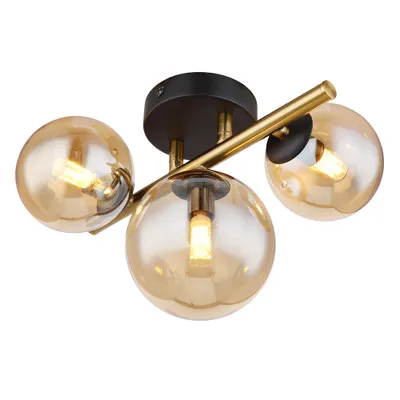 Produktbild von LED Deckenleuchte, Glas Kugel amber, messing, L 28 cm