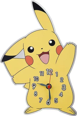 A yellow Pikachu clock with its arms raised.