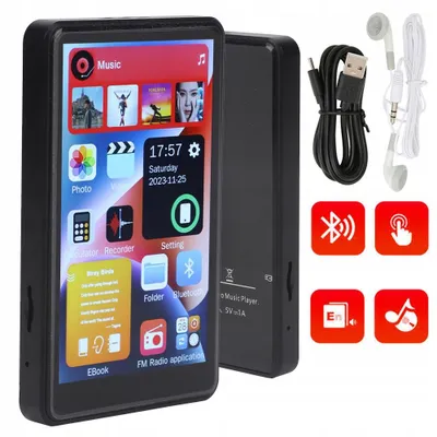 Image de Lecteur MP3, lecteur MP4, lecteur de musique, écran tactile 4 pouces, Bluetooth 5.0, compatible avec la lecture de livres électroniques et la lecture de vidéos, avec écouteurs filaires