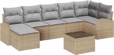 Image de Ensemble de canapés VidaXL avec coussins et rangement, 8 pièces, beige, en polyrotin