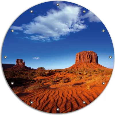 Produktbild von Wallario rundes Outdoor-Poster für Garten oder Balkon, Motiv Monument Valley am Abend I, 90 cm Durchmesser