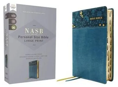 Obrázok produktu pre NASB, Personal Size Bible, Large Print, Leathersoft, Teal, Red Letter, 1995 Text, Thumb Indexed, Comfort Print