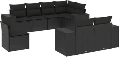 Produktbild von vidaXL 8-tlg. Garten-Sofagarnitur mit Kissen Schwarz Poly Rattan