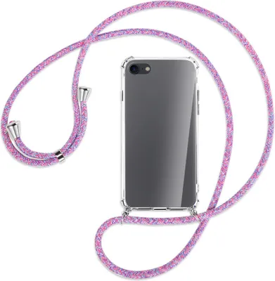 Produktbild von Handykette Backcover-Schutzhülle mit Band (Metall silberfarben) für Apple iPhone 7, iPhone 8 - lila/rosa/blau