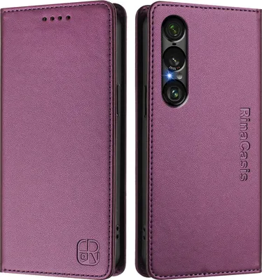 Produktbild von Lederhülle für Sony Xperia 1 VII Hülle Flip Brieftasche Kartenfächern Ständer Schutzhülle Lila