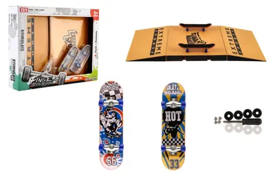 Obrázek produktu pro Skateboard prstový šroubovací 2ks plast 10cm s rampou s doplňky v krabičce 30x24x6cm