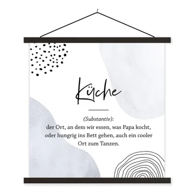 Produktbild von MuchoWow® Textilposter Sprichwörter - Küche - Wörterbuch - Zitate - Definition Küche 60x60 cm mit schwarzem Rahmen - Posteraufhänger