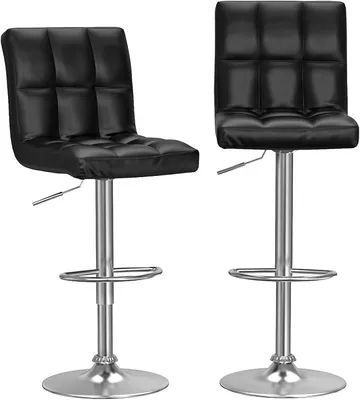 Imagen del producto de Silecomplaza, juego de 2 taburetes de bar, con respaldo, regulables en altura, tapizados en cuero sintético (PU). Taburetes con respaldo y reposapiés, giratorios 360°, ideales para cocina, barra, bar. Color: