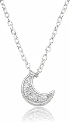 Immagine prodotto di collana con luna da 7 mm in argento sterling, 45 cm, con 10 zirconi