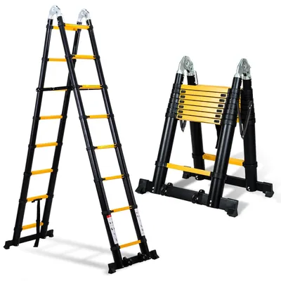 Immagine prodotto di Scala telescopica scala pieghevole - 5 m - Alluminio - Portata 150 kg - Antiscivolo - Nero e giallo