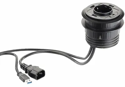 Image de Hub USB actif encastrable avec prise 230 V et 3 ports USB 3.0