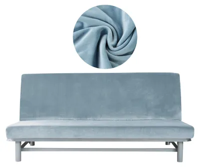 Produktbild von Elastischer Velours-Bezug für Schlafsofa / Couch 190–210 cm in Hellblau – Schonbezug