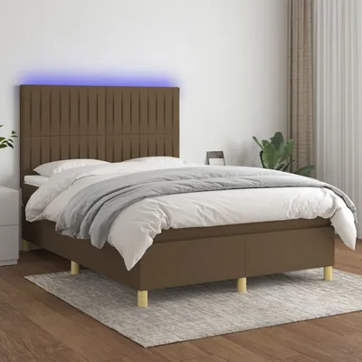 Produktbild von "2024"cloris Boxspringbett mit Matratze & LED Dunkelbraun 140x200 cm Stoff - Klassische Betten CHY24497662