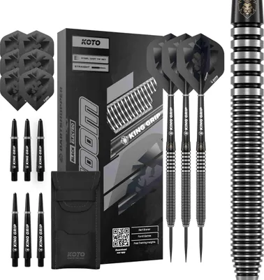 Produktbild von KOTO - Zoom Black Electro 90% Darts 23 G, Schwarz, Dartpfeile Inkl. 3 Barrels, 3 Flights & 3 Shafts