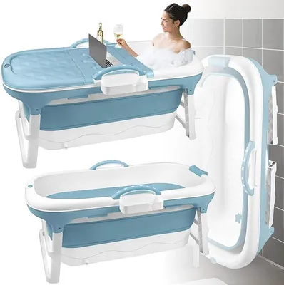 Produktbild von Faltbare Badewanne Erwachsene, Reisebadewanne Klappbadewanne mit abnehmbare Abdeckung, Seifenkorb, Massagerollen, Mobile Badewanne für kleines Badezimmer (118 x 62 x 53 cm)