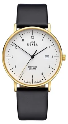 Produktbild von UMR Classic Herrenarmbanduhr - Schwarz/Weiß/Gold - Quarzuhr mit Datumsanzeige - Lederarmband - 30442