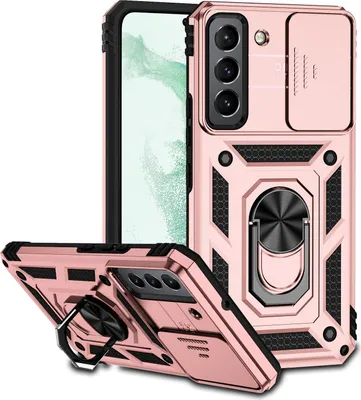 Produktbild von Galaxy S22 5G Hülle mit Schiebe Kamera Schutz und Ringhalter Ständer Robust Rüstung Schutzhülle für Samsung Galaxy S22 5G Rosa