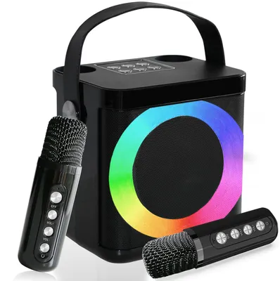 Karaoke-Maschine mit 2 Mikrofonen, Bluetooth, LED, Stimmverzerrer, schwarz