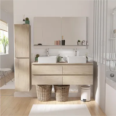 Immagine prodotto di Mobile bagno sospeso SORRENTO 120cm con doppio lavabo e mobiletto alto