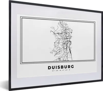 Produktbild von MuchoWow® Gerahmtes Poster Schwarz und weiß - Deutschland - Karte - Stadtplan - Duisburg 40x30 cm - Poster mit Schwarzem Bilderrahmen Wandposter Rahmen Foto Bilder - Bilderrahmen - Poster im Rahmen