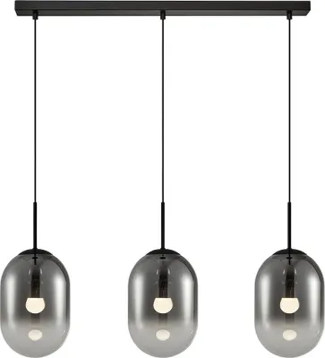 Image de Suspension ALIAS noire 3xE14x40W en verre, dimensions : 133x83x18 cm, IP20, Milagro