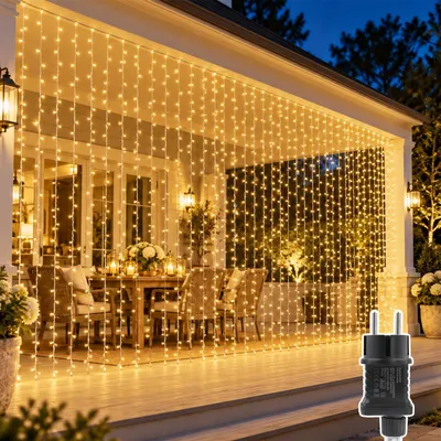 Lichtgordijn 6x3 m, 600 LEDs, warmweiß, IP44, 8 Modi, Timer