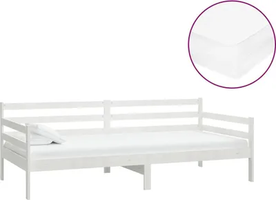 Imagen del producto de Cama de día vidaXL con colchón, 90x200 cm, color blanco, pino macizo