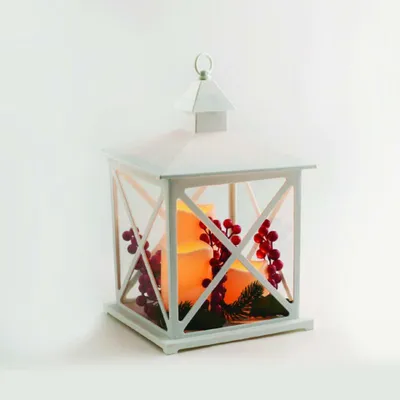 Immagine prodotto di ACA Decorazione natalizia illuminata, lanterna in plastica bianca con 3 candele a LED bianco caldo, alimentata a batterie (3xAAA), grado di protezione IP20, 23,5 x 23,5 x 37,5 cm, X0731193