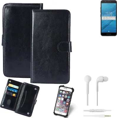 Produktbild von K-S-Trade 360° Hülle kompatibel mit Fairphone Fairphone 3 inkl. Headphones schwarz Kunstleder Case BookCase WalletCase Kunstlederederhülle
