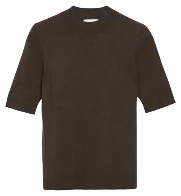 Produktbild von Comma Strickpullover Braun Slim Fit mit leichtem Stehkragen und kurzen Ärmeln Größe 42