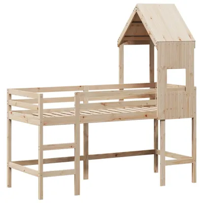 Produktbild von Hochbett mit Leiter und Dach 90x190 cm Massivholz Kiefer
