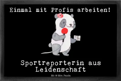 Produktbild von Mr. & Mrs. Panda fußmatte Sportreporterin Leidenschaft 40 x 60 cm - Schwarz - Geschenk, Eingangsteppich, Schuhabstreifer, Schmutzfänger, Schmutzfangmatte, Bodenvorleger