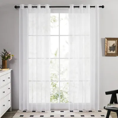 Image de Rideaux d'intérieur en voile transparent, couleur blanche, lot de 2, dimensions 214 x 132 cm, en polyester