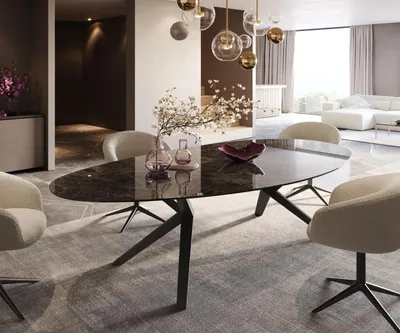Produktbild von DELIFE Esstisch Edge Oval 280x130 Keramik Emperador Extra Lucidato Dunkelbraun Zenthara kantig Metall Schwarz