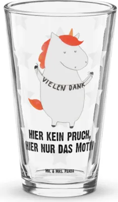 Produktbild von Mr. & Mrs. Panda Glas Einhorn Dankeschön - Transparent - Geschenk, Bierglas, Vielen Dank, Danke, Unicorn, Einhörner, Wasserglas, Longdrinkglas, Danksagung, Tumbler