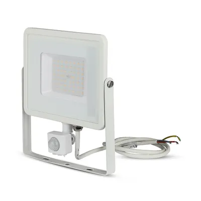 Immagine prodotto di V-TAC PRO VT-50-S faro led 50W ultra slim bianco con sensore PIR bianco caldo 3000K IP65 - SKU 466